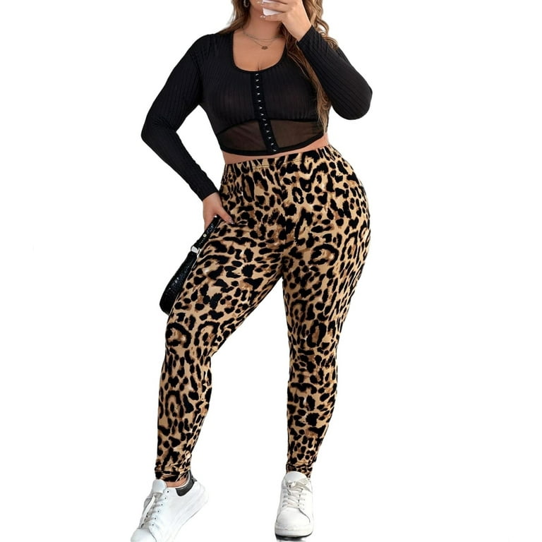 Women's Casual Leopard Print Regular Multicolor Long Plus Size Leggings 3XL  (18)