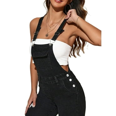 Women's Casual Letter Overall Straps Light Wash Sleeveless Denim Overalls & Jumpsuits Petite XXS (0)