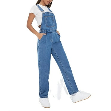 Women's Casual Letter Overall Straps Light Wash Sleeveless Denim Overalls & Jumpsuits XS (2)