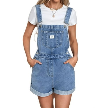 Women's Casual Letter Overall Straps Light Wash Sleeveless Denim Overalls & Jumpsuits XS (2)