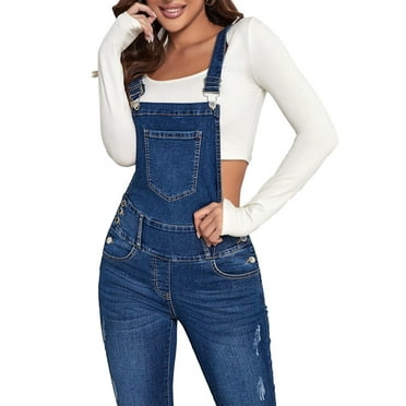 Women's Casual Letter Overall Straps Light Wash Sleeveless Denim Overalls & Jumpsuits XS (2)