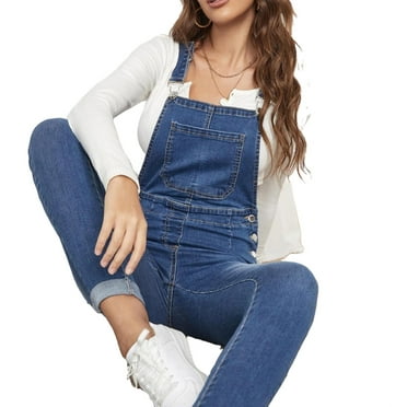 Women's Casual Letter Overall Straps Light Wash Sleeveless Denim Overalls & Jumpsuits XS (2)
