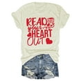 thumbnail image 1 of Women's Casual Letter Print V Neck Tee Short Sleeve Top, Lightweight & Breathable Polyester, with Color Options, Ideal for Everyday Wear, Size Chart Included, 1 of 2