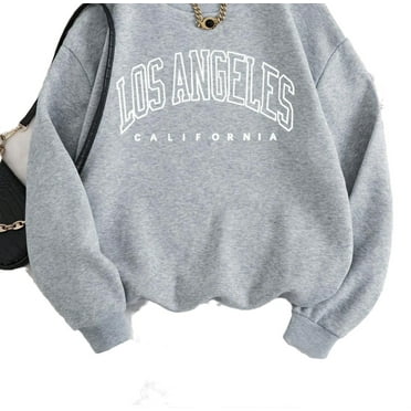 Women's Casual Letter Pullovers Round Neck Light Grey Long Sleeve Sweatshirts L (8/10)