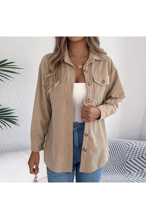 Women's Casual Lightweight Jacket Solid Color Lapel Pocket Button Long Sleeve Coat Outwear