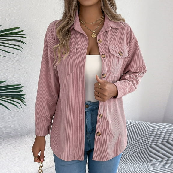 Women's Casual Lightweight Jacket Solid Color Lapel Pocket Button Long Sleeve Coat Outwear