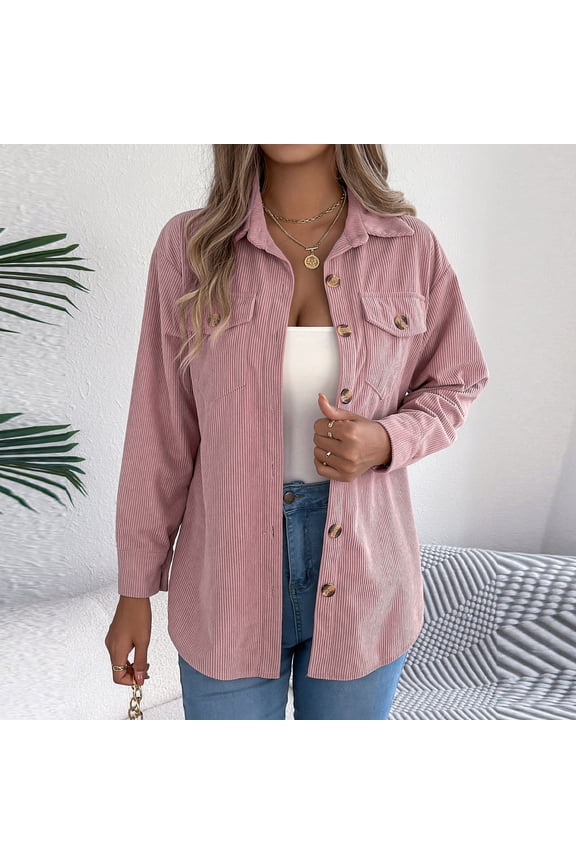 Women's Casual Lightweight Jacket Solid Color Lapel Pocket Button Long Sleeve Coat Outwear