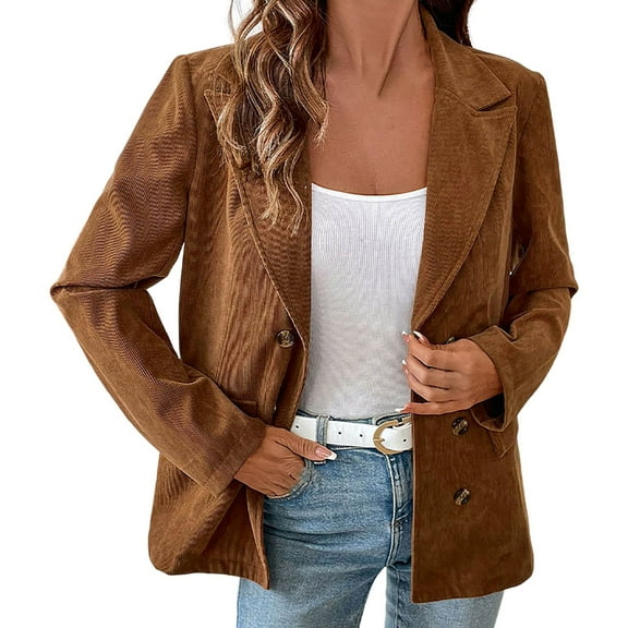 Women's Casual Lightweight Lapel Button Front Jacket with Pockets Long Sleeve Comfortable Work Coat