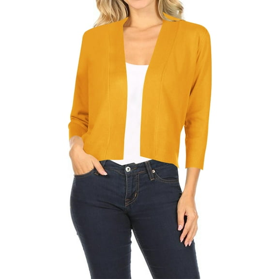 Women's Casual Lightweight Long Sleeves Open Front Office Wear Bolero Solid Cardigan