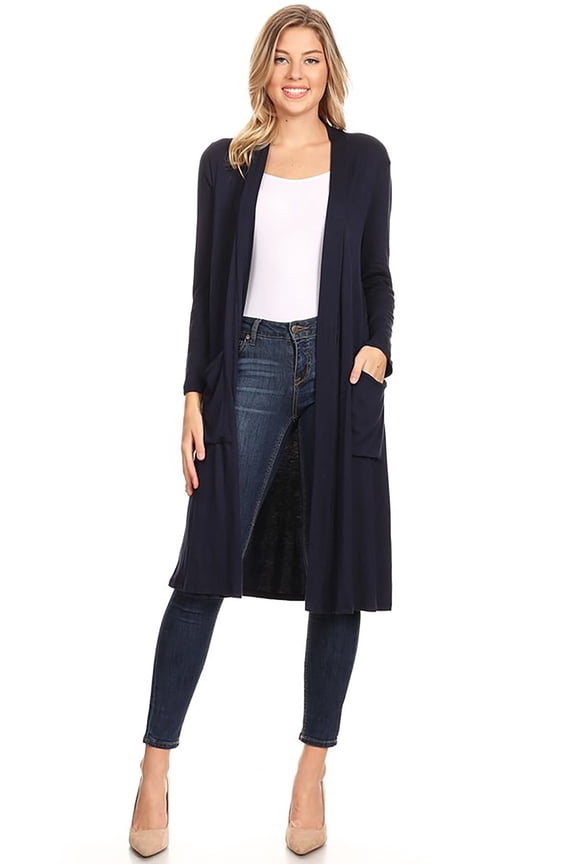 Women's Casual Lightweight Loose Pocket Long Body Solid Knit Cardigan