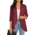 thumbnail image 1 of Women's Casual Lightweight Open Front Cardigans Soft Draped Ruffles 3/4 Sleeve Cardigan Open Front Cardigan Draped Ruffles Soft Knit Sweaters, 1 of 5