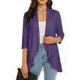 thumbnail image 1 of Women's Casual Lightweight Open Front Cardigans Soft Draped Ruffles 3/4 Sleeve Cardigan Open Front Cardigan Draped Ruffles Soft Knit Sweaters, 1 of 6