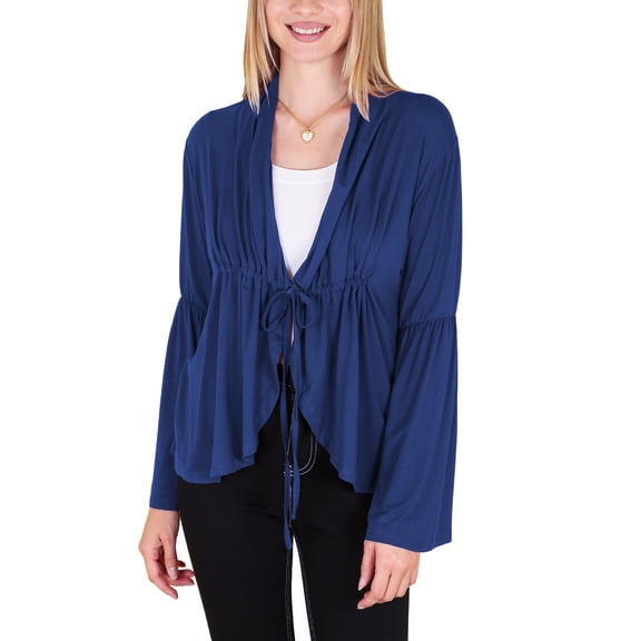 Women's Casual Lightweight Open Front Cardigans Soft Draped Ruffles Flare Sleeve Cardigan