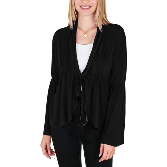 Women's Casual Lightweight Open Front Cardigans Soft Draped Ruffles Flare Sleeve Cardigan