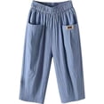 thumbnail image 1 of Women's Casual Linen Baggy Capri Harem Pants Cotton Loose Elastic Waist Tapered Wide Leg Solid Cropped Trousers with Pockets, 1 of 5