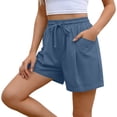 thumbnail image 1 of Women's Casual Linen Cotton Shorts Elastic Waisted Drawstring Summer Lounge Shorts with Pockets, 1 of 8