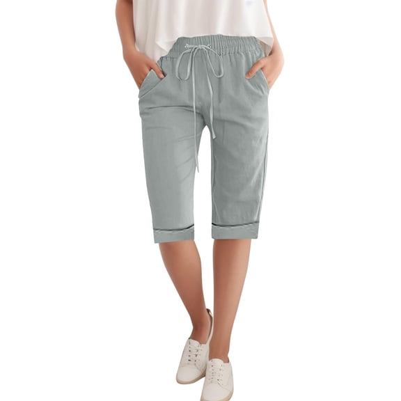 Women’s Casual Linen Drawstring Shorts Relaxed Fit with Side Pockets Comfortable Breathable Summer Lounge