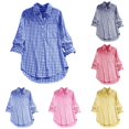 thumbnail image 1 of Women's Casual Linen Plaid Collar Long Sleeve Retro Button Up Shirt, 1 of 6