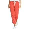 thumbnail image 1 of Women's Casual Linen Trousers Elastic Waist Comfortable Drawstring Pants Stylish Relaxed Fit Breathable Summer Pants, 1 of 1