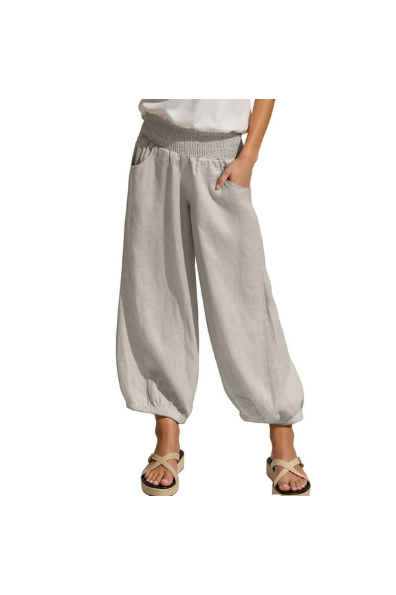 Women's Casual Linen Trousers Lightweight Comfortable High Waist Harem Pants for Daily Wear and