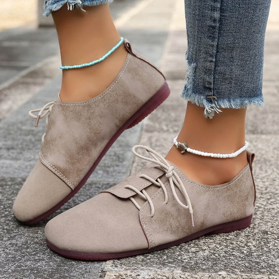 Women's Casual Loafers, Breathable Flat Shoes, Lace Up Round Toe Soft Sole for Home and Outdoor Walking, Comfortable Plus Size Slip Ons