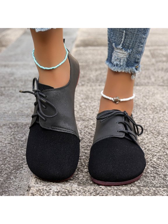 Women's Casual Loafers, Breathable Flat Shoes, Lace Up Round Toe Soft Sole for Home and Outdoor Walking, Comfortable Plus Size Slip Ons