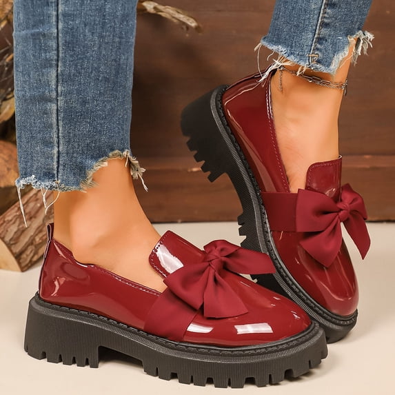Women's Casual Loafers, Comfortable Flat Shoes Slip on for Women, Patent Leather Non Slip Work Shoes for Fall Winter Daily Wear