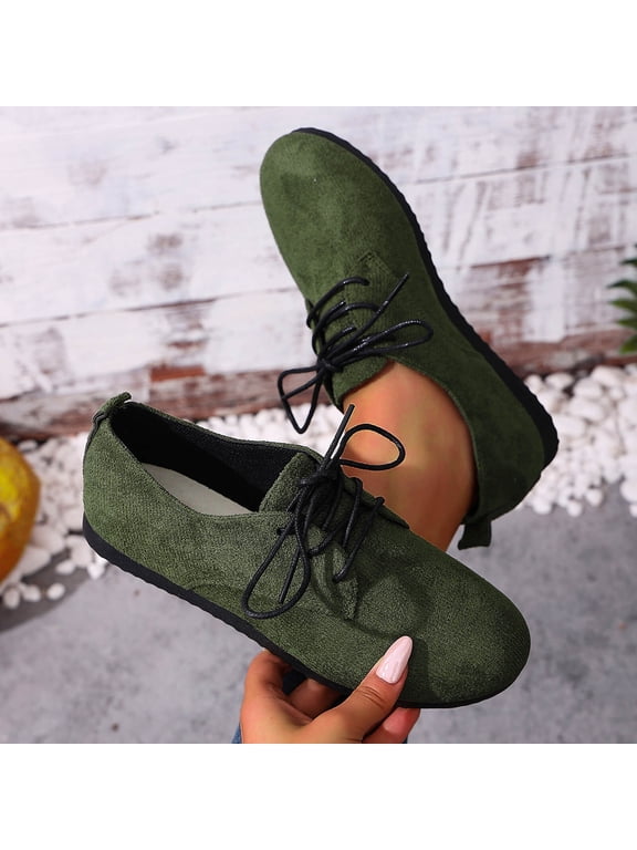 Women's Casual Loafers, Comfortable Round Toe Lace Up Flats, Plus Size Wide Width Shoes for Everyday Wear
