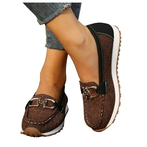 Women's Casual Loafers Comfortable Slip On Orthopedic Shoes Non Slip Sneakers with Arch Support Fashion Business Walking Shoes Brown Size 11