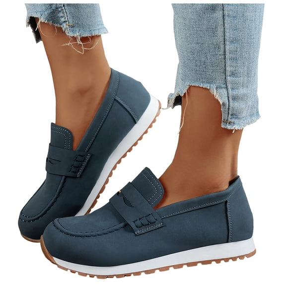 Women's Casual Loafers Comfortable Slip On Suede Walking Shoes Wide Toe Box Non Slip Lightweight Dress Shoes
