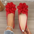 thumbnail image 1 of Women's Casual Loafers, Plus-Size Fashion Flats, Breathable Comfortable Shoes, Floral Decoration, Soft Padded Insole, All-Day Wear, Indoor Outdoor Versatile Red A, 1 of 9