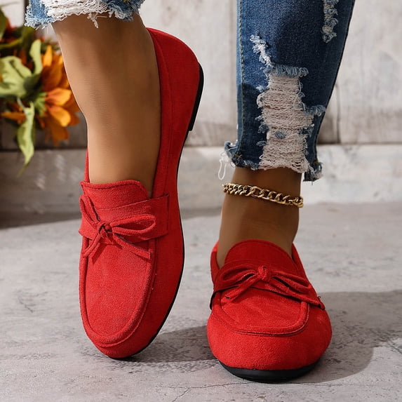 Women's Casual Loafers, Plus Size Flat Shoes Soft Sole Round Toe Slip on Moccasins for Everyday Wear, Comfortable Bow Detail Flats for Home Office Outdoor