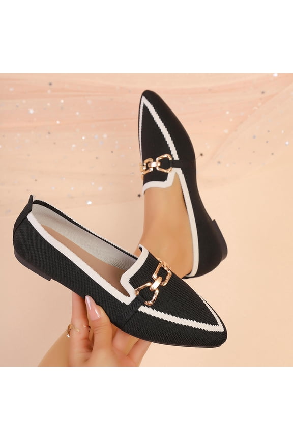 Women’s Casual Loafers, Pointed Toe Flats, Breathable Knit Fabric, Supportive Padded Insole, Versatile Everyday Shoes for Work and Outdoor Wear Black