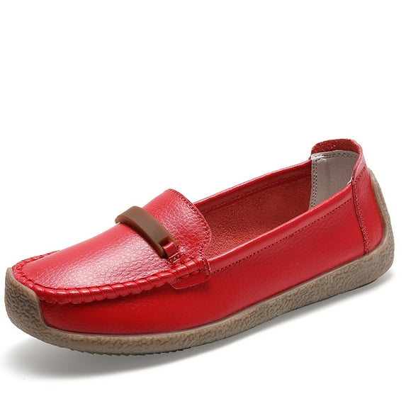 Women's Casual Loafers Slip On Leather Shoes Lightweight Casual Walking Shoes Female Moccasins Classic Penny Loafer Flats Boat Shoes