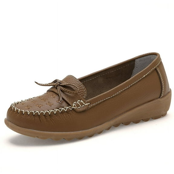 Women's Casual Loafers Slip On Leather Shoes Lightweight Casual Walking Shoes Female Moccasins Classic Penny Loafer Flats Boat Shoes