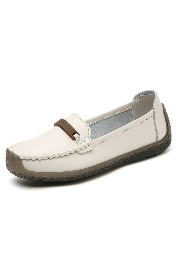 Women's Casual Loafers Slip On Leather Shoes Lightweight Casual Walking Shoes Female Moccasins Classic Penny Loafer Flats Boat Shoes