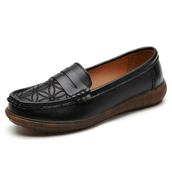 Women's Casual Loafers Slip On Leather Shoes Lightweight Casual Walking Shoes Female Moccasins Classic Penny Loafer Flats Boat Shoes