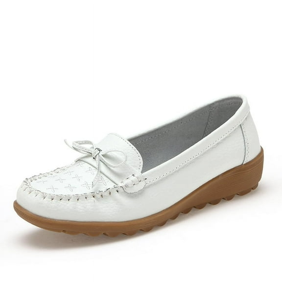 Women's Casual Loafers Slip On Leather Shoes Lightweight Casual Walking Shoes Female Moccasins Classic Penny Loafer Flats Boat Shoes