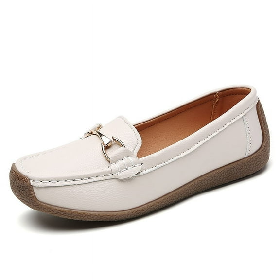 Women's Casual Loafers Slip On Leather Shoes Lightweight Casual Walking Shoes Female Moccasins Classic Penny Loafer Flats Boat Shoes