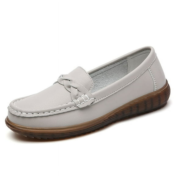 Women's Casual Loafers Slip On Leather Shoes Lightweight Casual Walking Shoes Female Moccasins Classic Penny Loafer Flats Boat Shoes