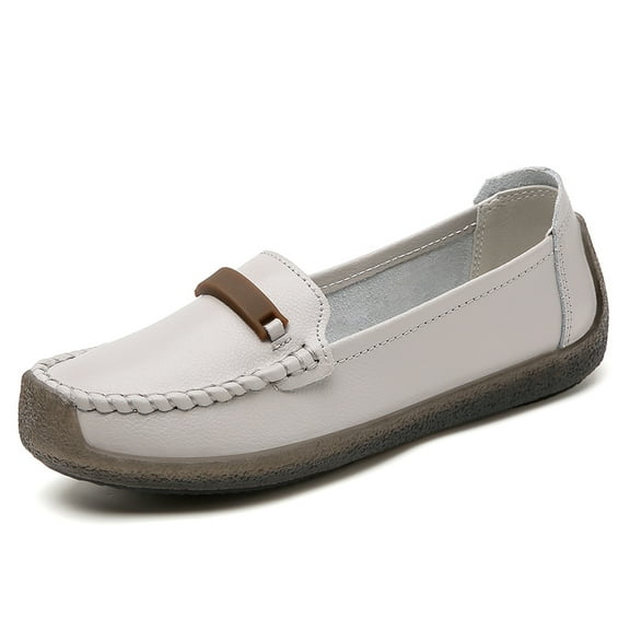 Women's Casual Loafers Slip On Leather Shoes Lightweight Casual Walking Shoes Female Moccasins Classic Penny Loafer Flats Boat Shoes