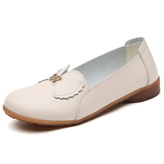 Women's Casual Loafers Slip On Leather Shoes Lightweight Casual Walking Shoes Female Moccasins Classic Penny Loafer Flats Boat Shoes
