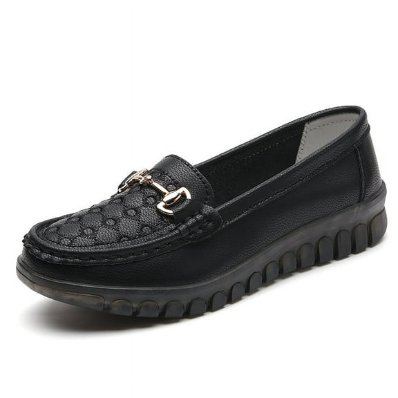 Women's Casual Loafers Slip On Leather Shoes Lightweight Casual Walking Shoes Female Moccasins Classic Penny Loafer Flats Boat Shoes
