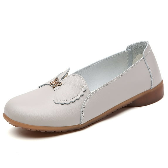 Women's Casual Loafers Slip On Leather Shoes Lightweight Casual Walking Shoes Female Moccasins Classic Penny Loafer Flats Boat Shoes