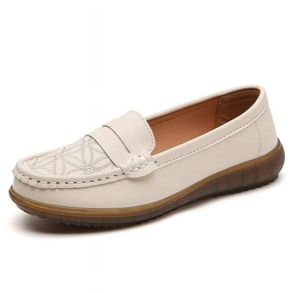 Women's Casual Loafers Slip On Leather Shoes Lightweight Casual Walking Shoes Female Moccasins Classic Penny Loafer Flats Boat Shoes