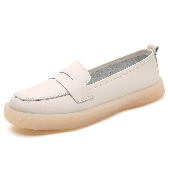 Women's Casual Loafers Slip On Leather Shoes Lightweight Casual Walking Shoes Female Moccasins Classic Penny Loafer Flats Boat Shoes