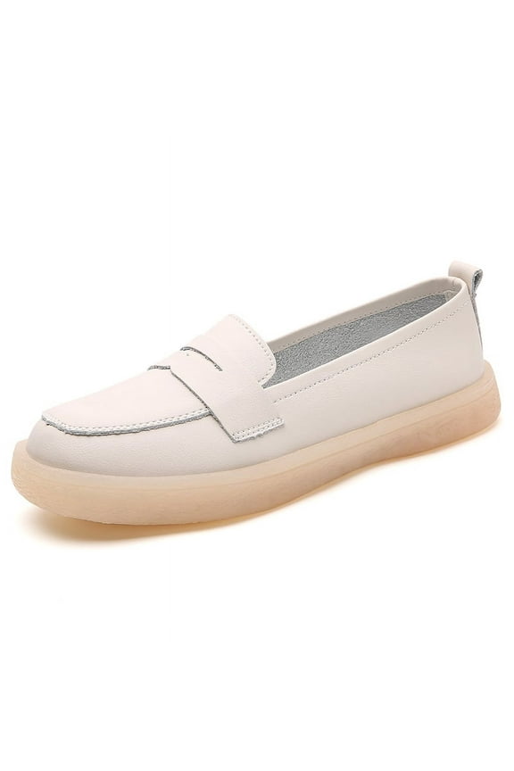 Women's Casual Loafers Slip On Leather Shoes Lightweight Casual Walking Shoes Female Moccasins Classic Penny Loafer Flats Boat Shoes