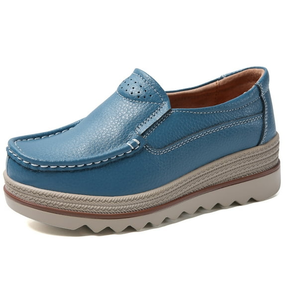 Women's Casual Loafers Slip On Leather Wedges Shoes Casual Platform Walking Shoes Female Classic Flats Boat Shoes