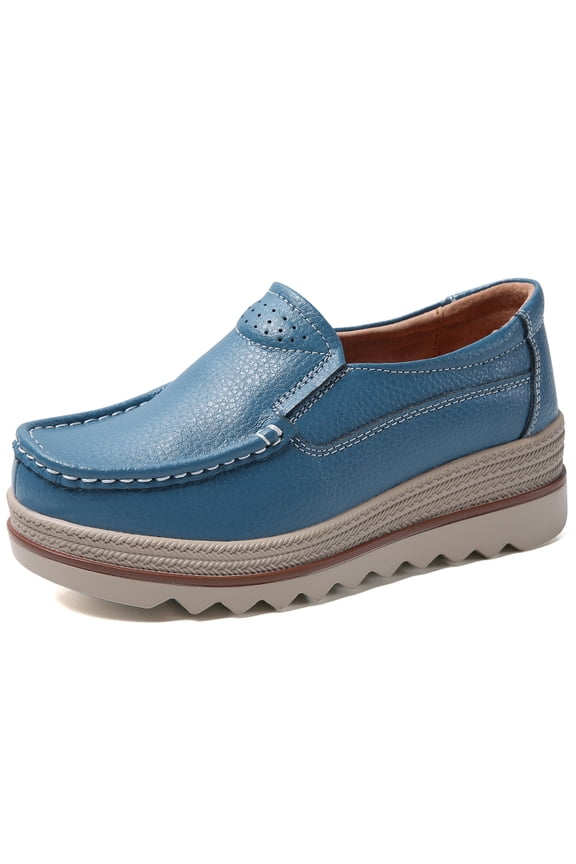 Women's Casual Loafers Slip On Leather Wedges Shoes Casual Platform Walking Shoes Female Classic Flats Boat Shoes