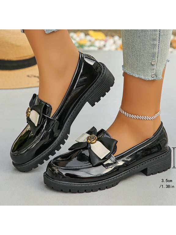 Women's Casual Loafers, Slip-on Round Toe Platform Shoes with Bowknot, Comfortable British Style Low-Top Footwear for Everyday Wear